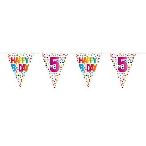 Folat 27105 4th Birthday Happy Bday Dots Bunting Garland-10 m, Multi colors