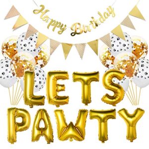 dreamcolor dog happy birthday decorations lets pawty balloon dog cat party banner (gold)
