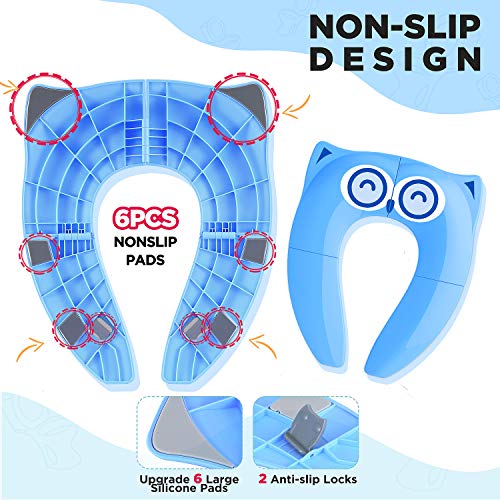 Gimars Upgrade Non-Slip Easily Removed Foldable Travel Potty Seat for Toddlers & Kids, 6 Large Non-slip Silicone Pad, Home Reusable Portable Toilet Seat Cover Fits Most Toilets, Free Carry Bag