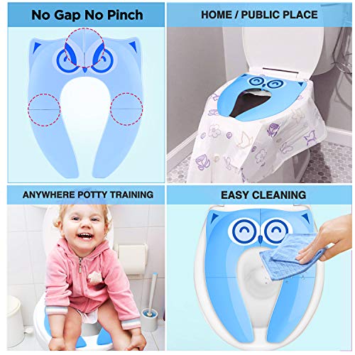 Gimars Upgrade Non-Slip Easily Removed Foldable Travel Potty Seat for Toddlers & Kids, 6 Large Non-slip Silicone Pad, Home Reusable Portable Toilet Seat Cover Fits Most Toilets, Free Carry Bag