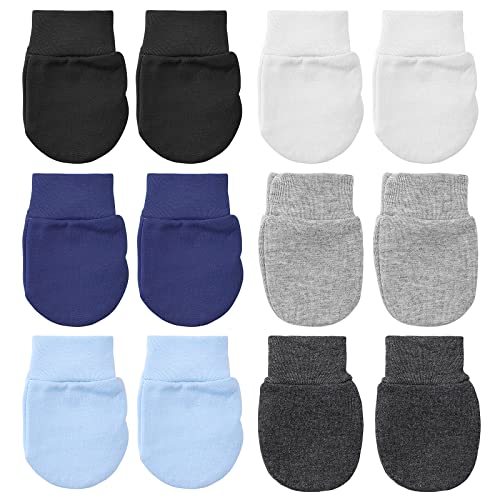 Aster 6 Pairs Newborn Baby Mittens Infant Toddler Gloves Soft Cotton No Scratch Mittens for 0-6 Months Baby Boys Girls