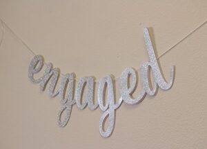 all about details engaged cursive banner, engagement, bridal shower, party banner, party decor, photo backdrop, 1set (silver)