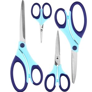 craft scissors set of 4 pack , all purpose sharp blade shears rubber soft grip handle, multipurpose fabric scissors tool great for adults, office, sewing, school and home supplies, blue
