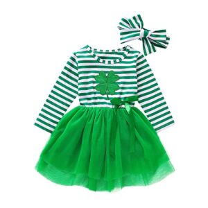1-6 Years Toddler Baby Girls St.Patrick's Day Dress Long Sleeve Clover Print Tulle Tutu Dresses Spring Fall Skirt (Green-C, 3-4T)