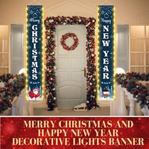 Christmas Banner with Lights Merry Christmas Banners for Outside Happy New Year Banner for Porch Door Sign Indoor Outdoor Garage Wall Yard Hanging Xmas Party Decor, 12 x 71 Inch