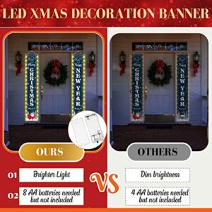 Christmas Banner with Lights Merry Christmas Banners for Outside Happy New Year Banner for Porch Door Sign Indoor Outdoor Garage Wall Yard Hanging Xmas Party Decor, 12 x 71 Inch