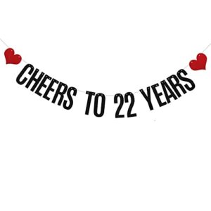 xiaoluoly black cheers to 22 years glitter banner,pre-strung,22nd birthday / wedding anniversary party decorations bunting sign backdrops,cheers to 22 years