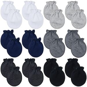 12 pairs newborn baby mittens toddler no scratch mittens for 0-6 months baby boys girls (white, light grey, navy, grey, dark grey, black)