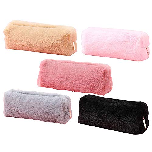 HappyDaily 5 Pack Beautiful Pencil Case Pen Bag Pencil Holder Cosmatic Bag Makeup Case Coin Purse Pouch (Pink/Gold/Watermelon Red/Grey/Black)