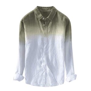 vefsu summer men’s cool and thin breathable collar hanging dyed gradient cotton linen shirt