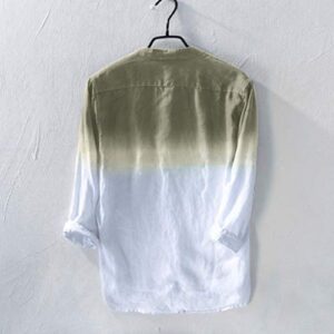 VEFSU Summer Men's Cool and Thin Breathable Collar Hanging Dyed Gradient Cotton Linen Shirt