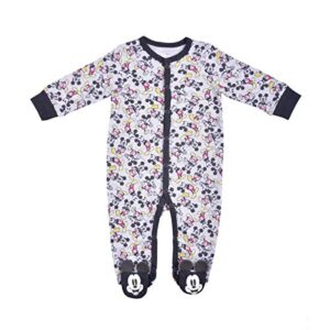 Disney Boy's Mickey Mouse Footed Coverall Bodysuit Creeper with Hat Set, Grey, 6-9 Months