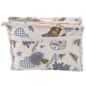 antilog knitting bag,1pc exquisite practical wood handle woven fabric storage bag for knitting needles sewing tools(blue flower)