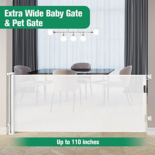 110 Inch Extra Wide Baby Gate for Large Openings Retractable Baby Gates Indoor Outdoor Extra Long Baby Gate for Doorway Stair Gates for Kids or Pets Extra Large Dog Gate for Stairs (35"Tallx110"Wide)