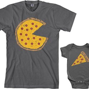 Threadrock Pizza Pie & Slice Infant Bodysuit & Men's T-Shirt Matching Set (Baby: 6M, Charcoal|Men's: XL, Charcoal)