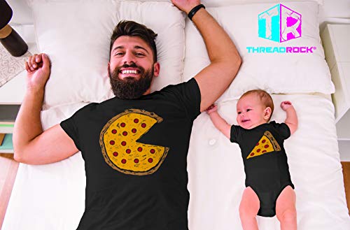 Threadrock Pizza Pie & Slice Infant Bodysuit & Men's T-Shirt Matching Set (Baby: 6M, Charcoal|Men's: XL, Charcoal)