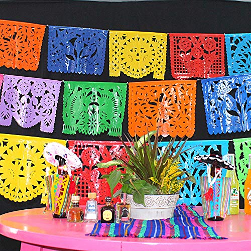 Papel picado, Mexico decor, Fiesta decoration. 16 ft Long, Coco party supplies, Plastic Banner, Cinco de Mayo, taco tuesday, B274