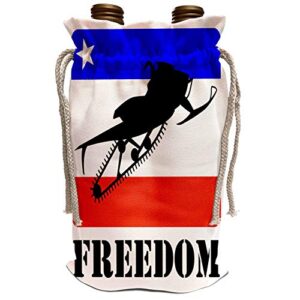 3drose mark grace freedom – snow sports – snowmobile image in mid-air, red, white and blue banner, freedom text – wine bag (wbg_180545_1)