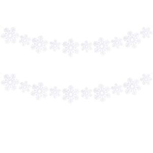 FAZHBARY 2 Pack White Felt Snowflake Garland Banner Winter Garland Snow Banner Christmas Winter Themed Party Decorations Supplies