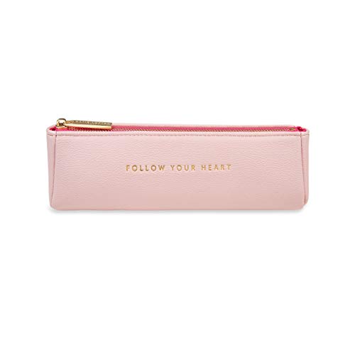 Katie Loxton Follow Your Heart Womens Small Vegan Leather Zippered Pen and Pencil Pouch Organizer in Pink