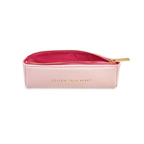 Katie Loxton Follow Your Heart Womens Small Vegan Leather Zippered Pen and Pencil Pouch Organizer in Pink