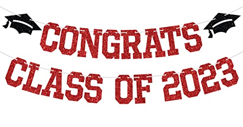 Congrats Class of 2023 Banner, You Did It / Congrats Grad, 2023 Graduation Theme Party Decorations(Black & Red)