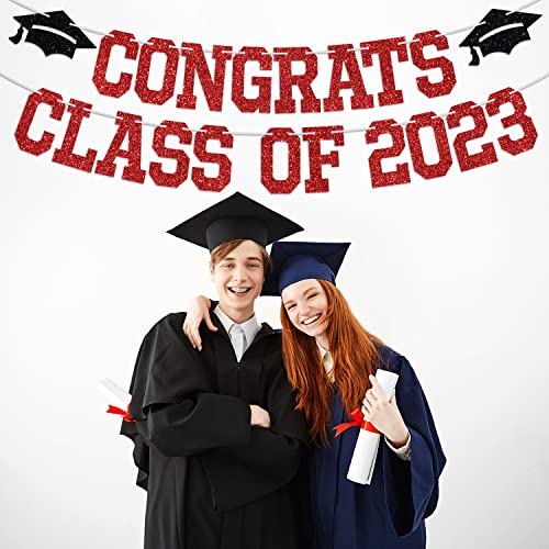 Congrats Class of 2023 Banner, You Did It / Congrats Grad, 2023 Graduation Theme Party Decorations(Black & Red)