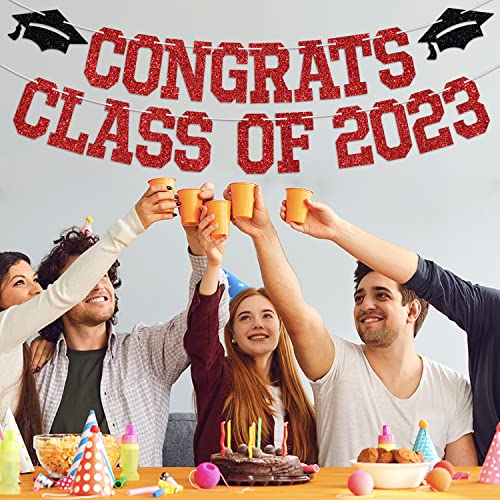 Congrats Class of 2023 Banner, You Did It / Congrats Grad, 2023 Graduation Theme Party Decorations(Black & Red)