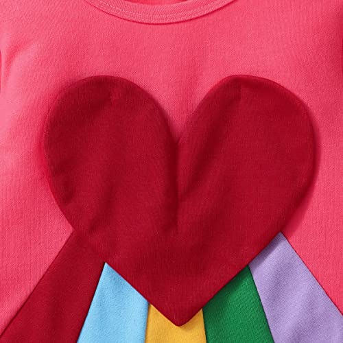 moomtaikid Baby Toddler Girls Dresses Rainbow 3D Heart Splicing Dress O-Neck Long Sleeve Princess Dress Pink 18-24M