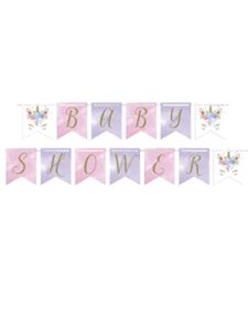 creative converting 344437 unicorn baby shower banner, 84.5″ x 6″, multi-color