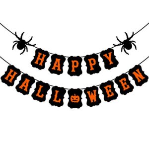 jozon happy halloween banner halloween bunting banner garland with spider pumpkin sign for halloween party decorations halloween decor for mantle fireplace wall party supplies