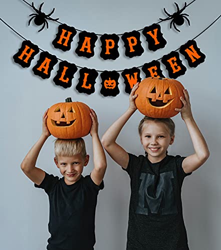 JOZON Happy Halloween Banner Halloween Bunting Banner Garland with Spider Pumpkin Sign for Halloween Party Decorations Halloween Decor for Mantle Fireplace Wall Party Supplies