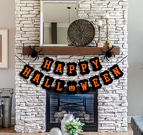 JOZON Happy Halloween Banner Halloween Bunting Banner Garland with Spider Pumpkin Sign for Halloween Party Decorations Halloween Decor for Mantle Fireplace Wall Party Supplies