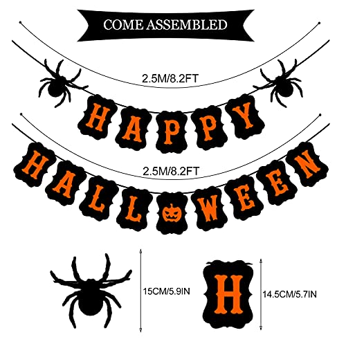 JOZON Happy Halloween Banner Halloween Bunting Banner Garland with Spider Pumpkin Sign for Halloween Party Decorations Halloween Decor for Mantle Fireplace Wall Party Supplies