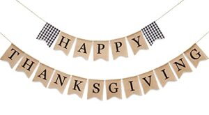 whaline happy thanksgiving banner rustic thanksgiving bunting banner white black buffalo plaid thanksgiving hanging decoration supplies for farmhouse home party mantle fireplace wall window