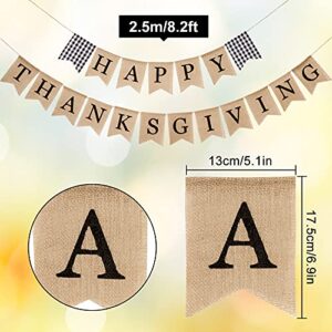 Whaline Happy Thanksgiving Banner Rustic Thanksgiving Bunting Banner White Black Buffalo Plaid Thanksgiving Hanging Decoration Supplies for Farmhouse Home Party Mantle Fireplace Wall Window