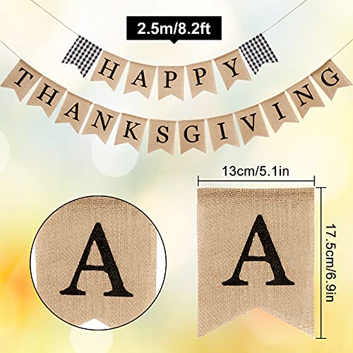 Whaline Happy Thanksgiving Banner Rustic Thanksgiving Bunting Banner White Black Buffalo Plaid Thanksgiving Hanging Decoration Supplies for Farmhouse Home Party Mantle Fireplace Wall Window