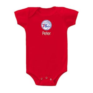 philadelphia 76ers custom baby bodysuit – personalized baby name embroidery & official nba team logo, envelope neck, cotton, double-stitched, supersoft, cozy (red, 0-3 months)
