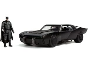 jada toys dc comics the batman 1:18 batmobile with lights die-cast car & 3.75″ batman figure, toys for kids and adults,black