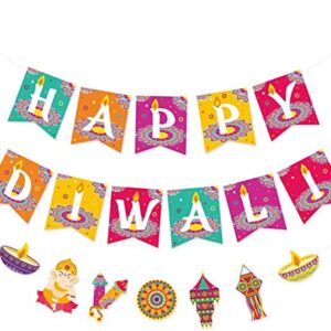 Happy Diwali Banners Deepavali Themed Pennants, Festival of Lights Party Decorations Hindu Diwali Greeting Party Supplies…