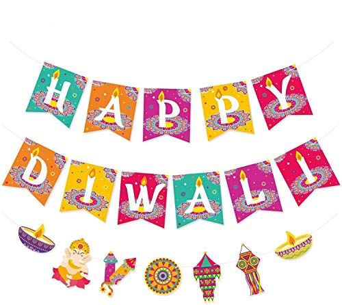 Happy Diwali Banners Deepavali Themed Pennants, Festival of Lights Party Decorations Hindu Diwali Greeting Party Supplies…