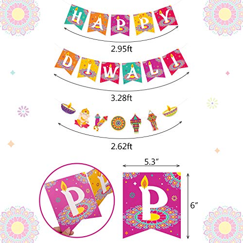 Happy Diwali Banners Deepavali Themed Pennants, Festival of Lights Party Decorations Hindu Diwali Greeting Party Supplies…
