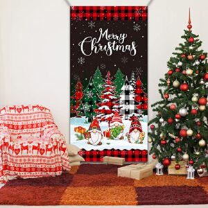 Christmas Door Cover Merry Christmas Door Banner Backdrop Buffalo Plaid Christmas Tree Door Hanging Cover for Xmas Winter Holiday Photography Hanging Decorations Supplies, 71 x 35 Inch