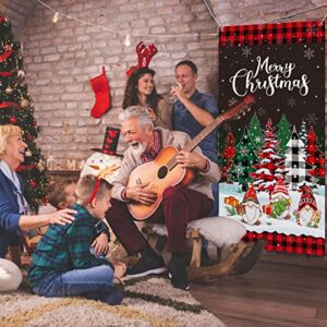 Christmas Door Cover Merry Christmas Door Banner Backdrop Buffalo Plaid Christmas Tree Door Hanging Cover for Xmas Winter Holiday Photography Hanging Decorations Supplies, 71 x 35 Inch