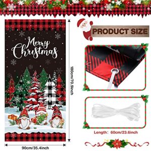 Christmas Door Cover Merry Christmas Door Banner Backdrop Buffalo Plaid Christmas Tree Door Hanging Cover for Xmas Winter Holiday Photography Hanging Decorations Supplies, 71 x 35 Inch