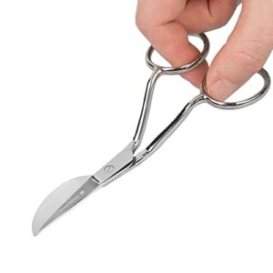 threadnanny duckbill scissors (4.5-inch) – duckbill applique scissors for professionals – ergonomically bent curved offset handle – paddle shaped, razor-sharp, premium grade german steel