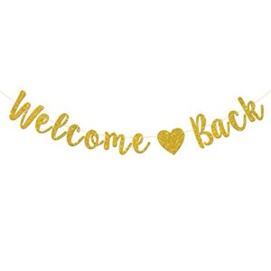 talorine welcome back banner, home theme party, back to school, happy retirement party decorations (gold glitter)