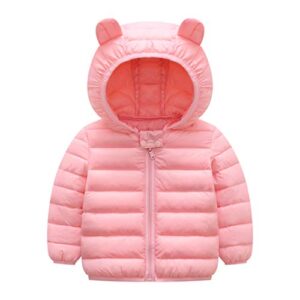 HILEELANG Toddler Baby Girl Winter Puffer Coat Hooded Light Weight Padded Cotton Outwear Jacket Coat Pink 18 M