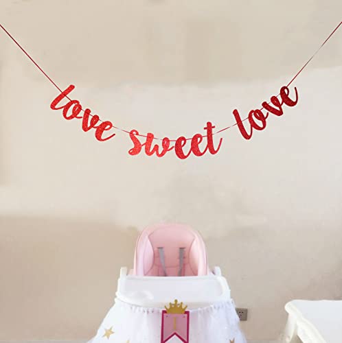 Starsgarden Glitter Red Love Sweet Love Banner Hanging Garland -Perfect Decoration for Bridal Shower, Engagement, Bachelorette, Wedding Party(Red Sweet Love)