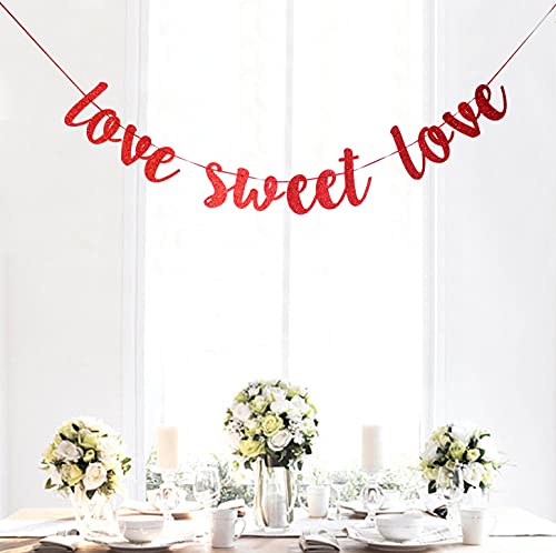 Starsgarden Glitter Red Love Sweet Love Banner Hanging Garland -Perfect Decoration for Bridal Shower, Engagement, Bachelorette, Wedding Party(Red Sweet Love)